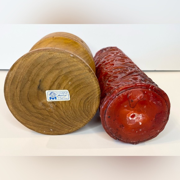 Vintage BRASS Candle Snuffer Wooden Candle Holder Hand Carved Thailand Quebec - Picture 10 of 11